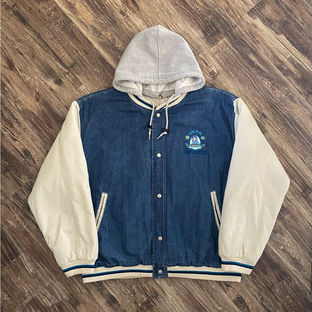 Vintage 2000s Eeyore True Blue Disney Cartoon Denim Hooded Jacket - Picture 1 of 16